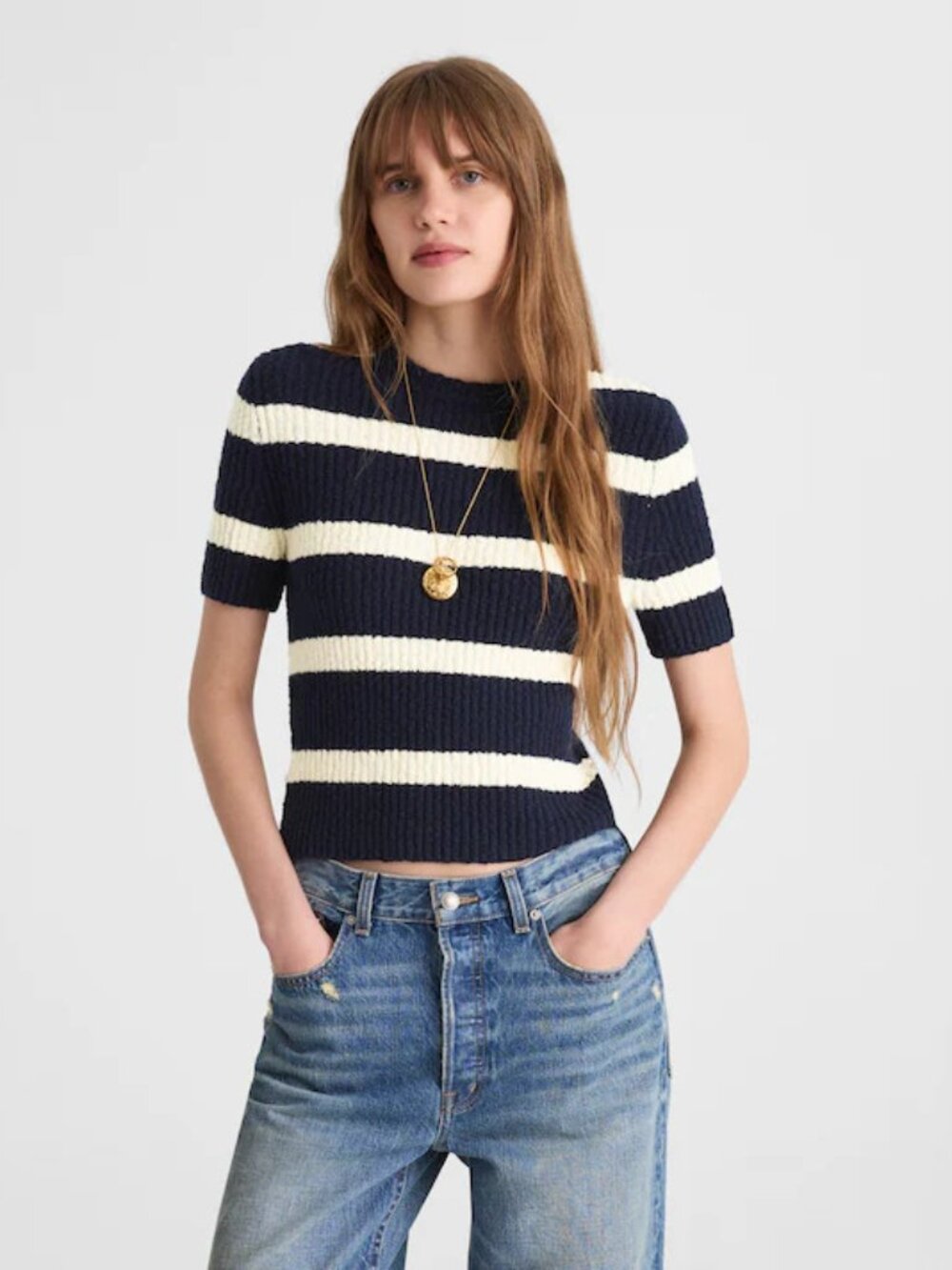 Madewell Black White Boucle Knit Crewneck Sweater